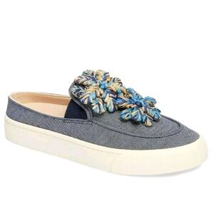 ANTHROPOLOGIE LOUISE ET CIE DENIM FLORAL RAFFIA TRIM SNEAKERS SLIDES SIZE 9.5